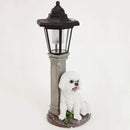 Bits and Pieces-Solar Bichon Lantern-Solar Powered Garden Lantern - Resin Dog Sculpture with LED Light by GreenHaven Gardens