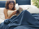 PHF Ultra Soft Waffle Weave Throw Blanket 50"x 60"- Washed Lightweight Breathablee Cozy Woven Blanket - Great for Couch Bed Sofa Home Car - Navy Blue by CozyNest Decor