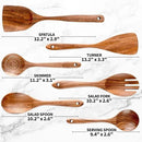 9 Piece Natural Teak Wooden Kitchen Utensil Set with Spoon Rest - Comfort Grip Cooking Spoons and Utensils Holder by CozyNest Decor