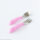 Bumkins Toddler Utensils, Kids Size Fork and Spoon Set, Silicone and Stainless-Steel Training Silverware, Angled Fork / Spork for Self-Feeding, Children Learning to Eat, 18 Mos Up, Hello Kitty Pink by TinyTreasures Baby Boutique