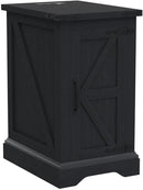 JXQTLINGMU Nightstand with Charging Station, Rectangular Farmhouse End Table with Barn Door and Adjustable Storage Shelf, 17" Deep Wood Rustic Sofa Side Table for Living Room, Bedroom, Black by CozyNest Decor