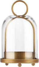 7.5" High Versatile Modern Metal Hurricane Lantern with Handmade Sturdy Glass Dome for 2" Pillar Candle & Plants (Brass, 4" x7.5) by CozyNest Decor