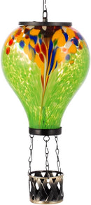 Starsoul Hot Air Balloon Solar Lantern Tie-Dye Style Glass Outdoor Solar Hot Air Balloon Lantern with Flame Light Waterproof Hanging Solar Lantern for Garden Yard Patio Decor by GreenHaven Gardens