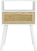 MaxSmeo White Nightstand with Drawer, Mid Century Modern Nightstand, Rattan Side Table, End Table with Storage for Living Room, Bedroom and Small Spaces, Easy Assembly (White) by CozyNest Decor