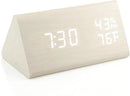 OCT17 Wooden Alarm Clock, Wood Alarm Clock Smart LED Digital Clock for Bedroom/desks, Upgraded with Time Temperature, Adjustable Brightness and Voice Control, Humidity Displaying - White by CozyNest Decor