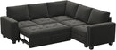 Belffin Modular Sectional Sleeper Sofa with Pull Out Couch Bed Velvet Convertible L Shaped Sectional Couch for Living Room Apartment Grey by CozyNest Decor