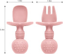 Silicone Feeding Set, 2 Pack Divided Toddler Plates with Suction, 2 Pack Utensils - Spoons & Forks, BPA Free, Baby Led Weaning Supplies by TinyTreasures Baby Boutique
