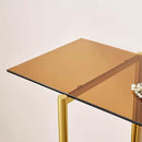 Extra Large Glass Console Table for Living Room, Foyer & Entrance, L47 x W16 x H31, Mid-Century Modern Sofa Table with Amber Glass Top, Walnut Finish Wood Top and Gold Finish Metal Frame by CozyNest Decor