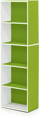 Furinno Luder Bookcase / Book / Storage , 5-Tier, White/Green by TinyTreasures Baby Boutique