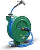 Auto Retractable Water Hose Reel with Hot & Cold Water Rubber Garden Hose, Spray Nozzle - Ultra Light, Super Strong with 6' Lead-in Hose (5/8” x 50’ Green) by GreenHaven Gardens