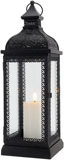 TRIROCKS Rustic Style Metal Candle Lantern 19'' High Decorative Hanging Lantern Candle Holder with Tempered Glass for Christmas Living Room Garden Yard Patio Parties Events Indoors Outdoors(Black) by CozyNest Decor