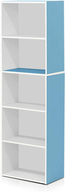 Furinno Luder Bookcase / Book / Storage , 5-Tier, White / Light Blue by TinyTreasures Baby Boutique