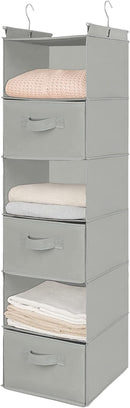 MAX Houser 6 Tier Shelf Hanging Closet Organizer, Closet Hanging Shelf with 2 Sturdy Hooks for Storage, Foldable (Light Grey-D3) by CozyNest Decor