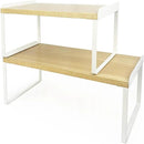 Mitus Shelf Organizer and Storage, Stackable Tiered Wood Cabinet Rack for Countertops, Desktops, Cabinets (Set of 2) 12" and 16" Wide Natural Oak and White by CozyNest Decor