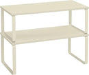 SONGMICS Cabinet Organizer Shelf, Set of 2 Kitchen Counter Shelves, Kitchen Storage, Spice Rack, Stackable, Expandable, Metal and Engineered Wood, Cream White UKCS200W02 by CozyNest Decor