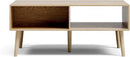 Coffee Table with Storage, Boho Dining Table with Fluted Drawer and Solid Wood Legs, Small Coffee Tables for Living Room, Oak by CozyNest Decor