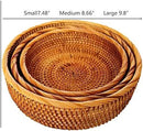 3 Pack Hadewoven Round Rattan Fruit Basket Wicker Food Tray Weaving Storage Holder Dinning Room Bowl, 10 Inch Small Wicker Basket Serving Tray Woven Basket for Bread,Snack,Brown(3-Size Kit) by CozyNest Decor