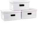 PRANDOM Collapsible Storage Box with Lid [3-Pack] Leather Fabric Foldable Storage Bin Organizer Container Basket Cube with Cover for Home Bedroom Closet Office Nursery White(13.6x9.6x6.9) by TinyTreasures Baby Boutique