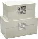 Galt International Storage Box Set Decorative Storage Box w/Hinged Lid Classic Design Wood Decor Boxes with Geometric Clasp Storage for Bedroom & Home - Set of 2 (White & Silver) by CozyNest Decor