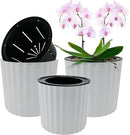 MUZHI Orchid Pot with Slotted Mesh and Holes, Plastic Round Self Watering Planter for Indoor Plants,Flowers,Herbs 3sets and 2sizes, White 7 inch by GreenHaven Gardens