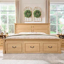 26" Tall Farmhouse Nightstand Set of 2, 2 Drawers End Table w/Charging Station, 23.6" Wide Large Side Tables w/Roman Column, Wood Rustic Sofa Tables w/Open Shelf, Bedside Table for Bedroom, Natrual by CozyNest Decor