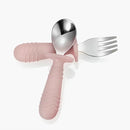 PandaEar 4 Set Baby Toddler Silicone Stainless Steel Utensils Silverware Spoon Fork for Baby Toddler BPA Free with Silicone Holding Anti-Choke Design (Pink&Grey) by TinyTreasures Baby Boutique