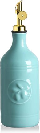Sweejar 16 Oz Ceramic Olive Oil Dispenser Bottle, Oil Dispenser for Kitchen with Gravity Spout, Relief Opaque Vinegar Container for Evoo, Soy Sauce, 1 Pack(Turquoise, Gold Spout) by CozyNest Decor