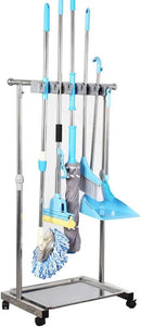 movable mop broom holder put wet mops floor standing cleaning tool rack stainless for schools, hospitals, factories, hotels, restaurant, etc. by CozyNest Decor