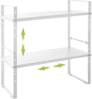Expandable Cabinet Shelf Organizer Rack, Stackable Kitchen Counter Storage Shelves Stand, Adjustable Height Pantry Shelf Spice Rack (White, 2 Pack) by CozyNest Decor