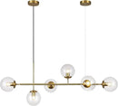 KCO Lighting 6 Light Bubble Chandelier Lighting Clear Glass Globe Chandelier Brass Gold Linear Pendant Light Mid Century Modern Pendant Light for Living Room Kitchen Island Dining Room by CozyNest Decor
