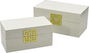 Galt International Large & Small Decorative Storage Box w/Hinged Lid - Classic Design Wood Decor Boxes with Geometric Opening Clasp - Home & Office Storage - Set of 2 (White + Gold) by CozyNest Decor