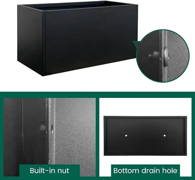 Black Planter Box Galvanized Steel Metal Planter Rectangular Indoor Large Outdoor Planters Steel Metallic Heavy Flower Pot 36In x 12In x 16In Commercial Residential for Patio, Deck, Backyard, Garden, photo 6 of 8