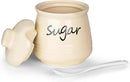 HAOTOP 12oz Sugar Bowl with Lid and Spoon,Ceramic Sugar Jar Sugar Dispenser Sugar Container Coffee Bar Accessories, Kitchen Countertop Canisters, Beige by CozyNest Decor