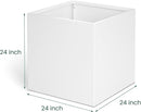 White Steel Planter Square Outdoor Planters Galvanized Steel Planter Box Indoor Metal Large Planters Cube Heavy Duty Flower Pot 24 Inch Modern Commercial Residential for Trees Patio Deck Yard Garden