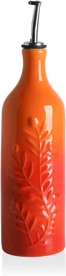 Sweejar Large Olive Oil Dispenser Bottle with Spout, 24 Oz Ceramic Oil Dispenser for Kitchen, Relief Opaque Cruet, Container for Cooking, EVOO, Vinegar, Pack of 1 (GradientOrange) by CozyNest Decor