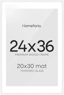 Homeforia White Picture Frame 24x36, High End Oak 24 x 36 Wood Poster Frame with Mat 20 by 30 for Photo, 24x36 Large Wooden Frame Matted to 20x30, 36x24 Thin Frames, Tempered Glass, Wall Kit, Set of 1 by CozyNest Decor