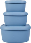 BLUE GINKGO Nesting Silicone Containers - Set of 3 Hard-Shell Silicone Food Storage Containers | BPA Free, Airtight, Dishwasher and Freezer Safe (6.7oz, 10oz, 20oz) - Blue by TinyTreasures Baby Boutique