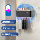 UV Toothbrush Sanitizer Holder for 4 | Wall Mounted Toothbrush Holder for Bathroom with Fan Drying | USB Rechargeable Toothbrush Cleaner & Sterilizer, No Drill Install, Modern Design (Black) by CozyNest Decor