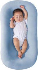 Baby Lounger Pillow Soft Organic Cotton Breathable Infant Lounger for Home and Travel (Blue) by TinyTreasures Baby Boutique