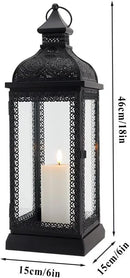 TRIROCKS Rustic Style Metal Candle Lantern 19'' High Decorative Hanging Lantern Candle Holder with Tempered Glass for Christmas Living Room Garden Yard Patio Parties Events Indoors Outdoors(Black) by CozyNest Decor