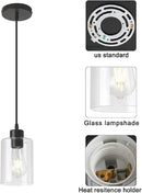 Modern Black Farmhouse Clear Glass Cylinder Pendant Light Fixture,Island Lights for Kitchen,Mini Pendant Lighting for Kitchen Island Decor - 4.75 Inch Shade 58 Inch Cord (Black 2 Pack) by CozyNest Decor