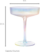 Ribbed Coupe Cocktail Glasses 8 oz | Set of 4 (Iridescent)