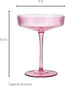 The Wine Savant Ribbed Coupe Cocktail Glasses 8 oz | Set of 2 (Rose Pink)