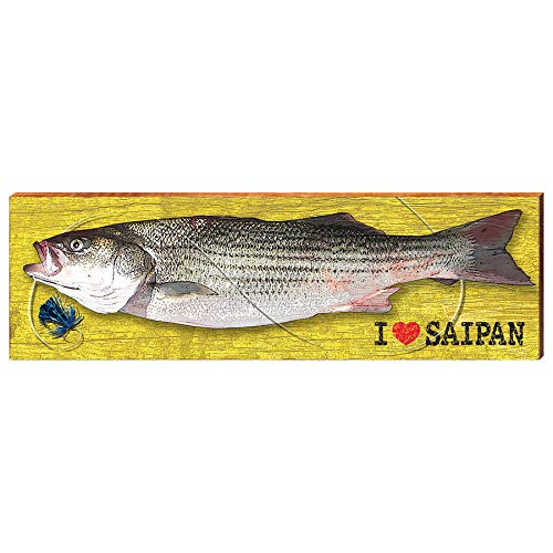 Mill Wood Art I Heart Saipan Fish Yellow 9.5"x30"