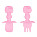 Bumkins Baby Utensils Set, Chewtensils Silicone Spoons for Dipping, Self-Feeding, Baby Led Weaning, Trainer Learning, First Stage Eating, Soft Practice Fork and Spoon, 6 Months, Hello Kitty Pink by TinyTreasures Baby Boutique