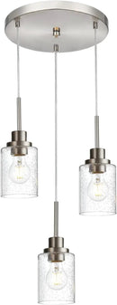 3-Light Contemporary Pendant Lighting with Clear Seeded Glass,Brushed Nickel Dining Room Chandelier Light Fixture Modern Kitchen Island Cluster Hanging Ceiling Pendant Lights for Sink Bar
