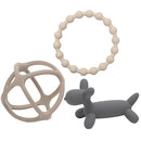 WeeSprout Silicone Baby Teether Toys for Infant Babies and Toddlers, Cute Ring, Puppy Dog, and Ball, Soft and Flexible, BPA Free, Boys and Girls (Matte Dark Gray, Tan & Off White) by TinyTreasures Baby Boutique