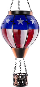 Hot Air Balloon Outdoor Lantern with Flickering Flame, Handmade Glass Solar Lantern with Flag Pattern Waterproof Lantern Lamp for Patio, Garden, Porch by GreenHaven Gardens