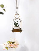 7.5" High Versatile Modern Metal Hurricane Lantern with Handmade Sturdy Glass Dome for 2" Pillar Candle & Plants (Brass, 4" x7.5) by CozyNest Decor