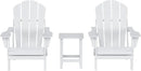 WO Home Furniture Adirondack Chairs Table Set of 3 PCS Outdoor Folding Chairs Side End Table Weather/UV Resistant for Lawn, Garden, Bon Fire, Balcony (White) by GreenHaven Gardens